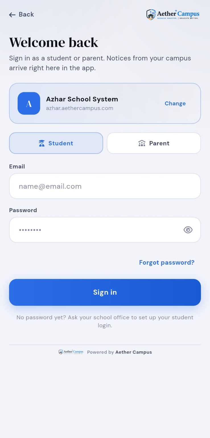 Sign in as a student or parent